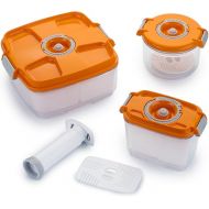 Meisterbote freshBOX Set XL, Vacuum Storage Jars Set, 3 Vacuum Containers & Hand Pump for Freshness and Durability in One, Orange
