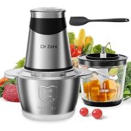 DR.ZERO Electric Chopper with 2 Mixing Containers, 500 W Multi Chopper 1.2 L & 0.6 L, 2 Speed Levels, 4 Stainless Steel Knives, Universal Chopper for Meat, Onions, Baby Food, Fruit, Vegetables