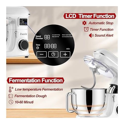  Zuccie Planetaria 1500W 8L Food Processor with 6 Speeds Fermentation and LCD Timing Multifunctional Professional Kneading Machine