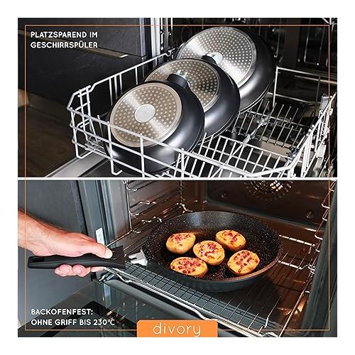  DIVORY Large Pan 32 cm I Removable Handle, Induction, Coated, Aluminium - Large Frying Pan + Pan Protector - Induction Pan