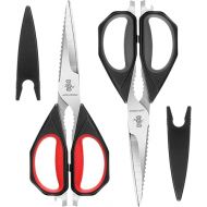 JARVISTAR 2-Piece Stainless Steel Kitchen Scissors Set: Kitchen Scissors, Multi-Purpose Scissors, Household Scissors, Poultry Scissors with Cover for Poultry, Fish, Vegetables, 23.5 cm
