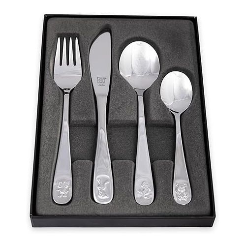  Zwilling Children's Cutlery Set with Name Engraving - Set of 4 Stainless Steel Polished and Dishwasher-safe - Gifts for Children with Animal Motifs, customisable