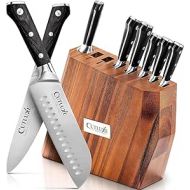 CUTLUXE 8-Piece Knife Block - Chef's Knife, Santoku Knife, Meat Knife and More - High Quality Carbon Steel, Full Tang Design, Knife Set with Block Made of Natural Acacia Wood, Artisan Series