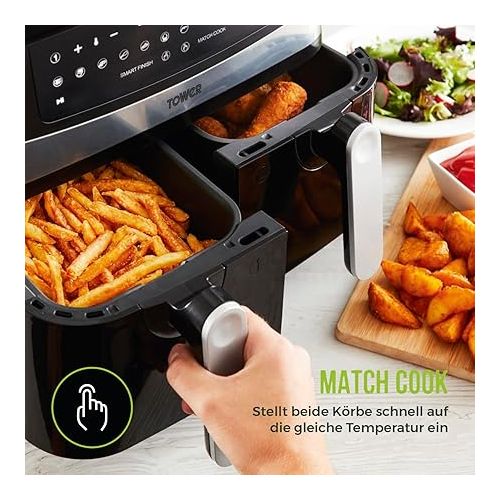  Tower T17088 Vortx 9 L Hot Air Fryer with Two Baskets and Smart Finish - Airfryer Hot Air Fryer 2 Chambers - 2600 W - Black