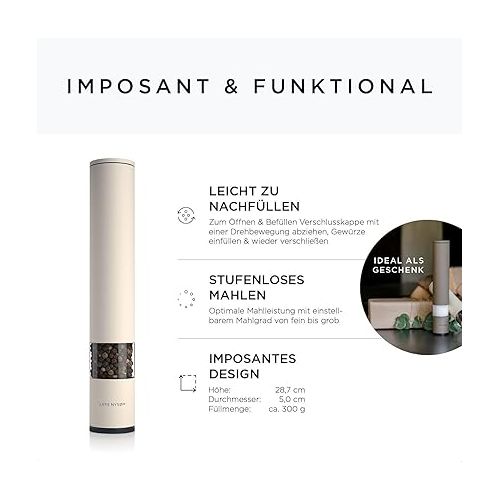  LARS NYSØM Salt / Pepper Mill, Manual, Large (28.8 cm) with Adjustable Ceramic Grinder, from Coarse to Fine, Designer Spice Mill (Pack of 1, Buttercream)