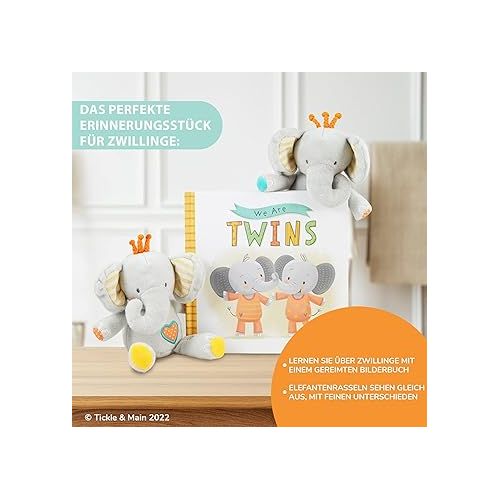  Tickle & Main We Are Twins, Baby and Toddler Gift Set for Twins, Memory Book and Set of 2 Plush Elephant Rattles for Boys and Girls