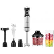 Midea Hand Blender Stainless Steel 4 in 1,1000 W Electric Puree Stick, 500 ml Chopper, 600 ml Cup, Masher, Whisk, for Baby Food, Mashed Potatoes, Yoghurt and Vegetables, Silver