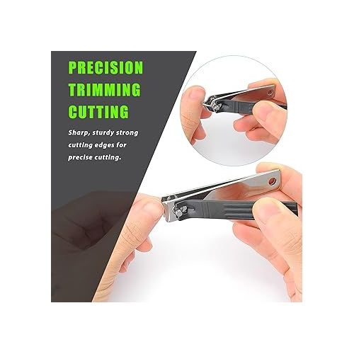  Nail Clippers Set, Cuticle Trimmer, Sharp Curved and Slant Cutting Blades, Stainless Steel Pedicure Set, Nail File with Portable PU Leather Bag, 5 Pieces