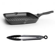 Square Grill Pan 28 cm Square Pan Stone Coated Non-Stick Pan Fire Pan with Removable Handle for Oven and All Hobs and Induction Developed with German Technology