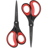 JARVISTAR Titanium Non-Stick Paper Scissors, Ultra Sharp Universal Scissors Set for Household Office, Fabric Scissors, Stainless Steel Blade, Soft Handle, 21 cm, Pack of 2 (Red/Black)