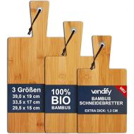 vendify® Chopping Board Set of 3 100% Bamboo Breakfast Boards in 3 Sizes - Antibacterial Wooden Kitchen Board for Worktop