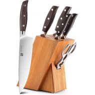 XINZUO 7-Piece Knife Block Set German 1.4116 Stainless Steel Professional Sharp Chef's Knife Set High Quality Chef Knife Set Kitchen Knife, Multifunctional Kitchen Scissors, Red Sandalwood Handle -Zhi