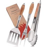 Grilluxe® Premium Barbecue Cutlery Set, 3 Pieces, Deluxe BBQ Tool Set, Acacia Wood + Stainless Steel, Extra Long, Barbecue Tongs + Grill Turner + Meat Fork, Grills and Ovens, Integrated Bottle Opener