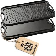 JAXX ROADHOUSE Cast Iron Grill Plate | Cast Iron Plate for Placing on Charcoal Grill/Gas Grill as well as Oven and Stove | Plancha, Teppanyaki, Burgers, Vegetables | 50 x 23 x 1.4 cm