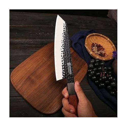  WILDMOK Kitchen Knife Set with Block, 6 Pieces, Sharp Professional Chef's Knife Set, 3-Ply 9Cr18MoV Coated Steel Knife Set with Magnetic Knife Block