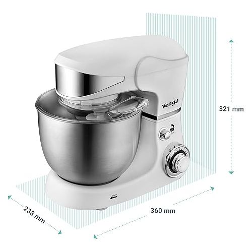  Venga! VG M 3014 WH Food Processor, 5 L Stainless Steel Bowl, Four Accessories, Recipe Book, 1000 W, White