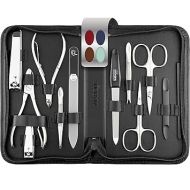 MarQus Solingen complete manicure set 12 pieces - made in Germany - nail care set in high-quality leather case - complete set and perfect gift for women and men Black