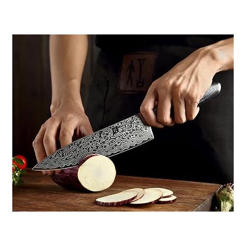  XINZUO Damascus 20.1 cm Chef's Knife, 67 Layers Damascus Steel Chef's Knife, Professional Meat Knife, Chef's Knife, Sharp Blade, Kitchen Knife, Ergonomic Pakka Wood Handle with Walnut Wood Magnetic