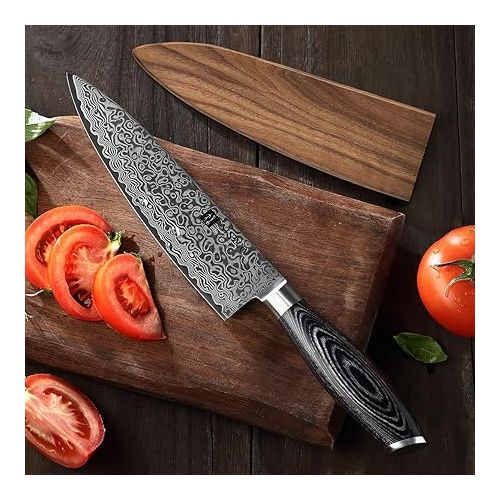  XINZUO Damascus 20.1 cm Chef's Knife, 67 Layers Damascus Steel Chef's Knife, Professional Meat Knife, Chef's Knife, Sharp Blade, Kitchen Knife, Ergonomic Pakka Wood Handle with Walnut Wood Magnetic