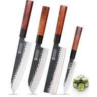 WILDMOK 4 Piece Kitchen Knife Set Chef's Knives Santoku Knife Nakiri Knife Utility Knife - 3-Ply 9CR18MOV Alloy Steel Blade with Octagonal Handle