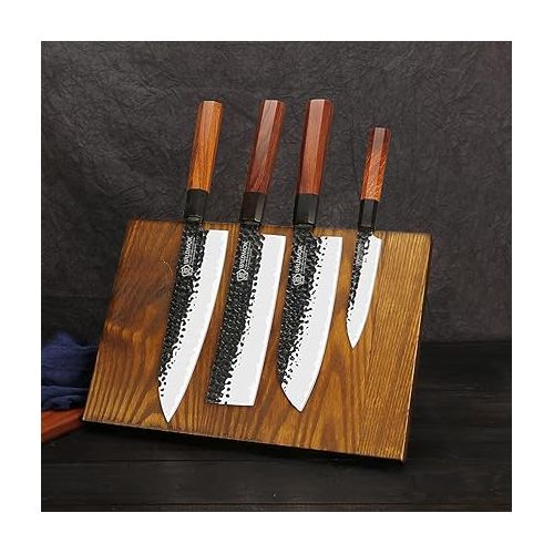  WILDMOK 4 Piece Kitchen Knife Set Chef's Knives Santoku Knife Nakiri Knife Utility Knife - 3-Ply 9CR18MOV Alloy Steel Blade with Octagonal Handle