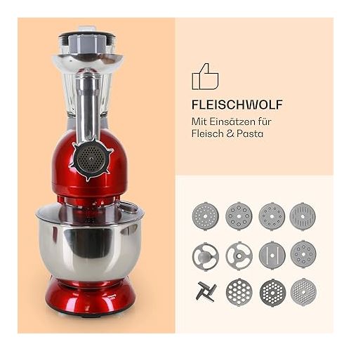  Klarstein Lucia Food Processor with Meat Grinder and Blender Attachment, red