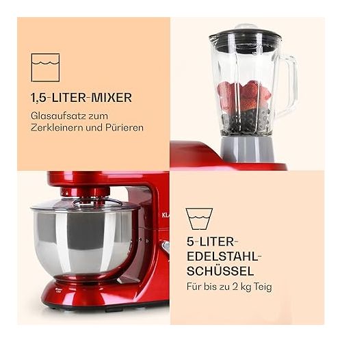  Klarstein Lucia Food Processor with Meat Grinder and Blender Attachment, red