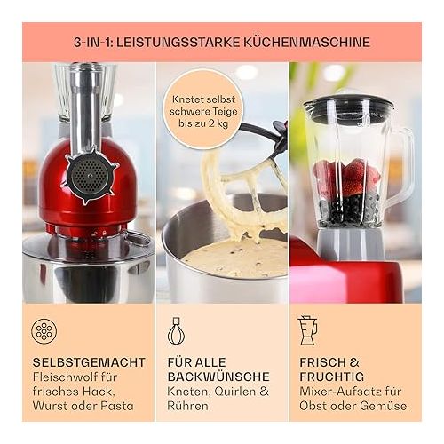  Klarstein Lucia Food Processor with Meat Grinder and Blender Attachment, red