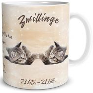 TRIOSK Funny Cat Mug with Saying Zodiac Sign Gemini Cat Motif Gift for Cat Lovers Birthday Women Girlfriend