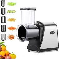 COOCHEER Electric Stainless Steel Vegetable Cutter, 5-in-1 Vegetable Slicer, Vegetable Grater, Multi Kitchen Grater with 5 Blades, 250 W, Larger Filling and Output Slot