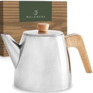 WALDWERK Teapot with Strainer Insert - Teapot Thermal Double Walled - Teapot with Strainer Made of 304 Stainless Steel - Tea Maker with Real Oak Wood Handles - Tea Pot 100% Drip-Free