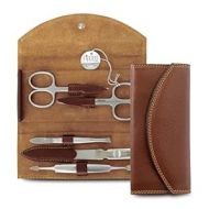 nippes Solingen Classic Premium Manicure Set, 5 Pieces, Genuine Cowhide Leather Nail Case, Brown, Stainless Steel, Nickel and Rustproof, Nail Care Set, Made in Solingen/Germany