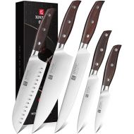XINZUO Deutschem 1.4116 Stainless Steel 5-Piece Kitchen Knife Set, High-Carbon Stainless Steel Sharp Chef's Knife Set, Professional Chef Santoku Carving Universal Fruit Knife, Red Sandalwood Handle