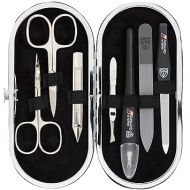 DREI SCHWERTER - Germany 7-Piece Manicure Set 'Vittoria' | Manicure Nail Set in Genuine Leather Case Black | Contents: Nail Scissors, Cuticle Scissors, Tweezers, Glass Nail File, Cuticle Knife and