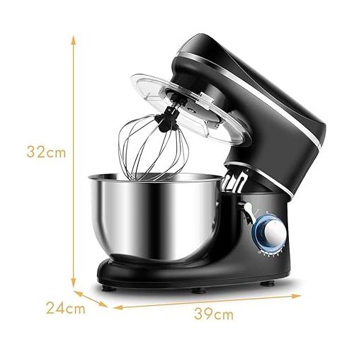  DREAMADE Food Processor Mixer, 5.5 L, Kneading Machine with 3 Mixing Tools & Stainless Steel Mixing Bowl, 10 Speed with LED Light, Dough Maker for Sponge Dough, Bread Dough, Ice Cream (Black)