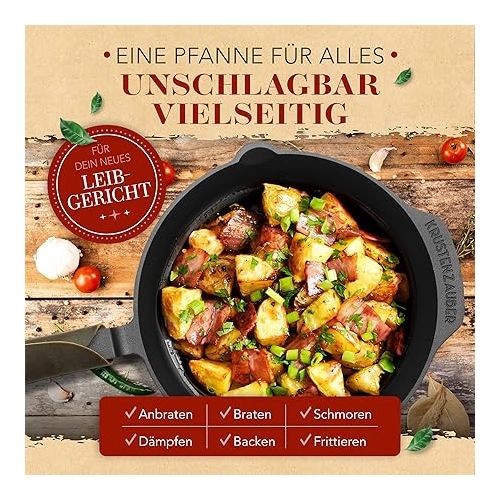  KRUSTENZAUBER 28 cm Cast Iron Pan Induction Set - Finely Polished Cast Iron Pan - Ideal Grill Pan Induction Iron Pan, Cast Iron Pan, Frying Pan, Cast Iron Pan Skillet Cast Iron Pan