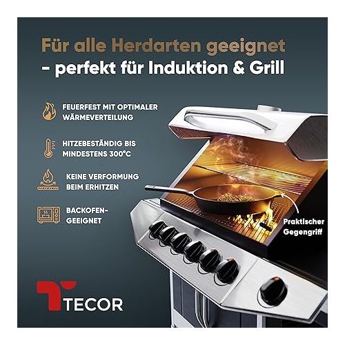  TECOR® Cast Iron Pan Induction 28 cm with Accessories - Polished Surfaces I Frying Pan Induction Cast Iron Pan Cast Iron Pan Grill Iron Pan Cast Iron Pan Cast Iron Pan Cast Iron Pan