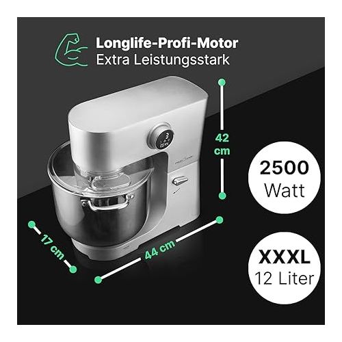  ProfiCook® Food Processor with XXL 12 L Bowl | Kneading Machine with 2500 W Longlife Professional Motor | Metal Gear and LED Display | Food Processor for up to 8.5 kg Dough | 13 Speeds | PC KM 1254