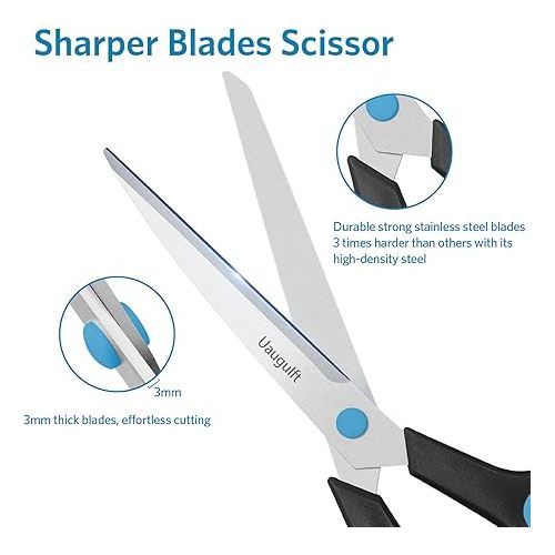  Uaugulft Scissors, Multifunctional Household Scissors Made of Stainless Steel Blades, Multifunctional Scissors with Soft Handle, Multi-Purpose Scissors, Blue Black (Pack of 5)