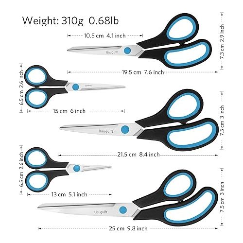  Uaugulft Scissors, Multifunctional Household Scissors Made of Stainless Steel Blades, Multifunctional Scissors with Soft Handle, Multi-Purpose Scissors, Blue Black (Pack of 5)