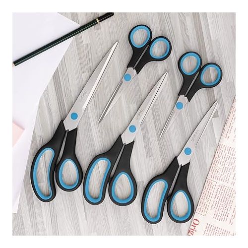  Uaugulft Scissors, Multifunctional Household Scissors Made of Stainless Steel Blades, Multifunctional Scissors with Soft Handle, Multi-Purpose Scissors, Blue Black (Pack of 5)