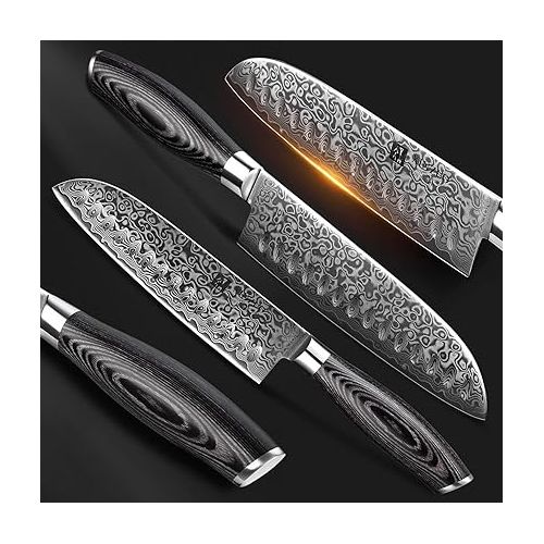  XINZUO Ya Series Santoku Kitchen Knife 17.8 cm Damask Chef's Knife 67 Layers Damascus Knife with Pakkawood Handle