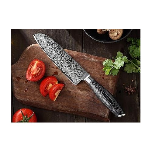  XINZUO Ya Series Santoku Kitchen Knife 17.8 cm Damask Chef's Knife 67 Layers Damascus Knife with Pakkawood Handle