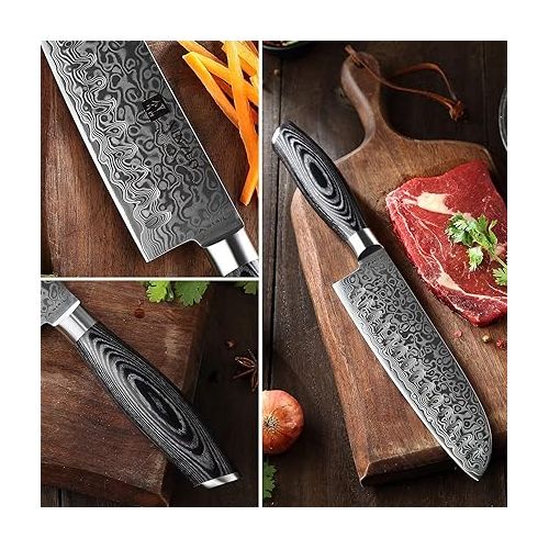  XINZUO Ya Series Santoku Kitchen Knife 17.8 cm Damask Chef's Knife 67 Layers Damascus Knife with Pakkawood Handle