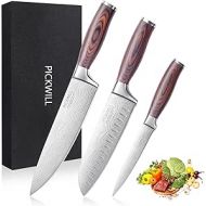 PICKWILL Professional Kitchen Knife, 3-Piece Chef's Knife Set, Sharp Knife with Ergonomic Pakkawood Handle, Knife Set for Kitchen, High Carbon Stainless Steel, Japanese Chef's Knife with Gift Box