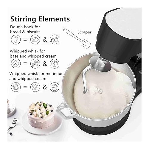  Food Processor 1500 W Kneading Machine with 6.2 L Stainless Steel Bowl, 6 Speeds, Mixing Machine, Dough Machine Including Whisk, Dough Hook, Whisk, Splash Guard and Dough Scraper, Black