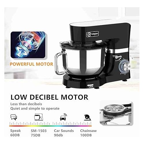  Food Processor 1500 W Kneading Machine with 6.2 L Stainless Steel Bowl, 6 Speeds, Mixing Machine, Dough Machine Including Whisk, Dough Hook, Whisk, Splash Guard and Dough Scraper, Black