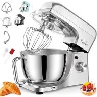 Facelle Food Processor, 1300 W Food Processors, 10 Speeds with Pulse Function Dough Machine, Mixing Machine with 5.5 L Stainless Steel Bowl, Dough Hook, Whisk and Flat Stirrer, Silver