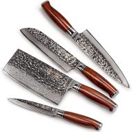 YARENH Damascus Knife Set of 4, Professional Knife Set, Kitchen Knife, 73 Layers Damascus Steel, with Sandalwood Handle, Utility Knife, Santoku Knife, Chopping Knife, Chef's Knife