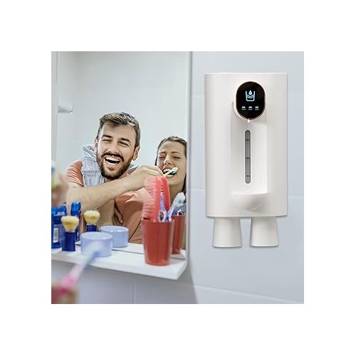  CEIEVER Automatic Mouthwash Dispenser for Bathroom, Automatic Mouthwash Dispenser Touchless with Magnetic Cup, Wall Mounted Dispenser for Children and Adults (White)